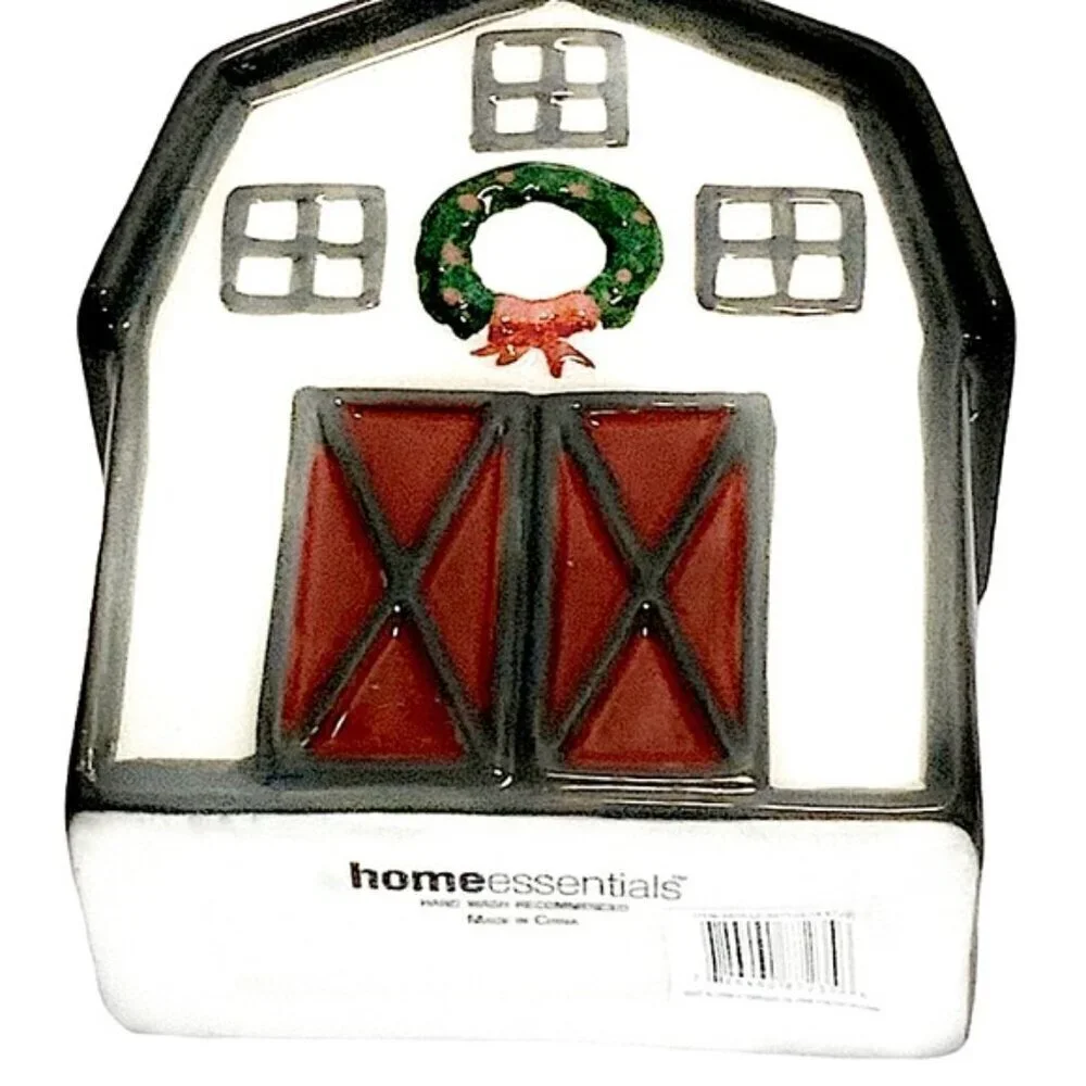 Holiday Soap Dispenser Barn  Farmhouse Plaid Dish Cloth Red White Gift Set 5 PC